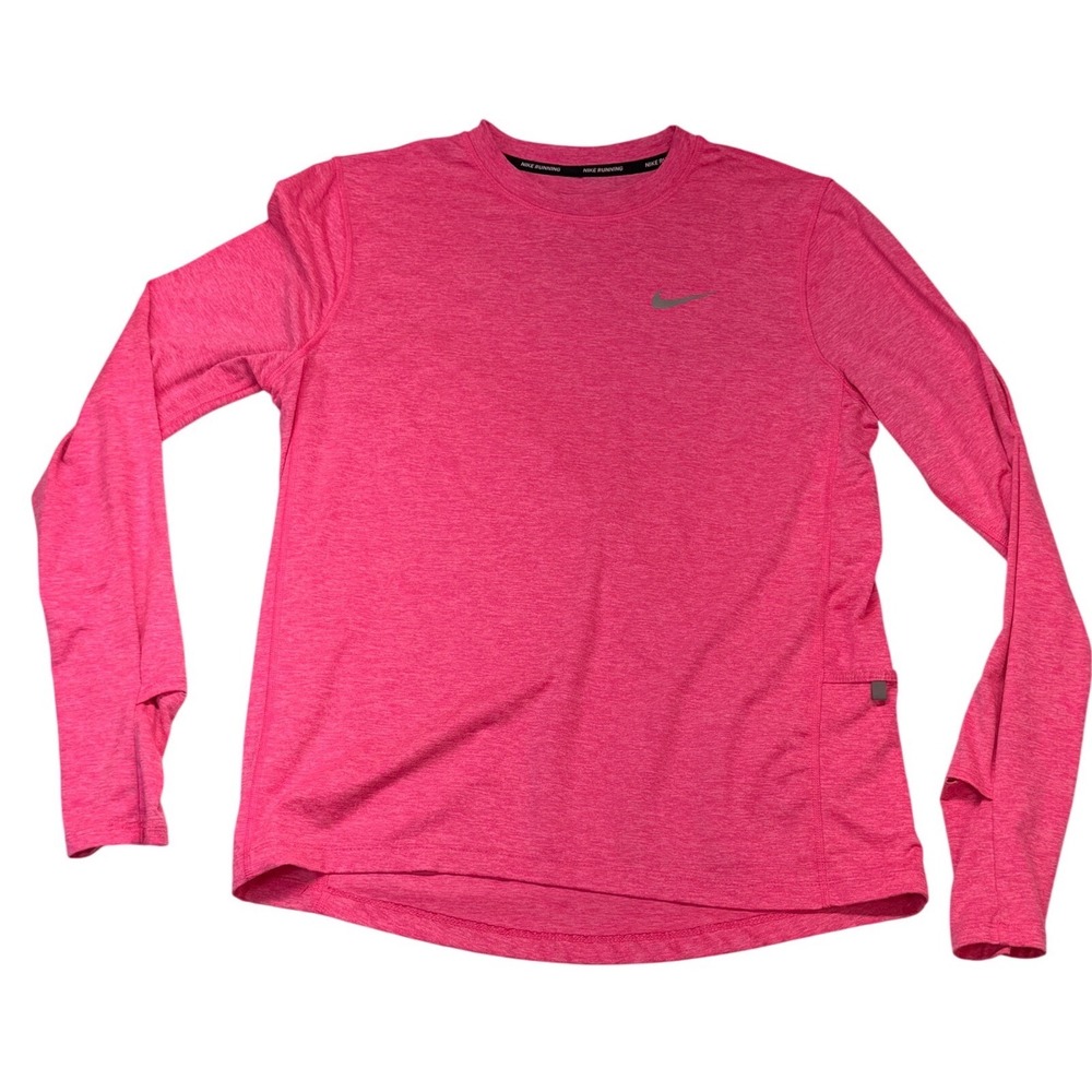 Nike Running Womens Pink Heathered Long Sleeve Shirt Thumbholes Reflective Logo